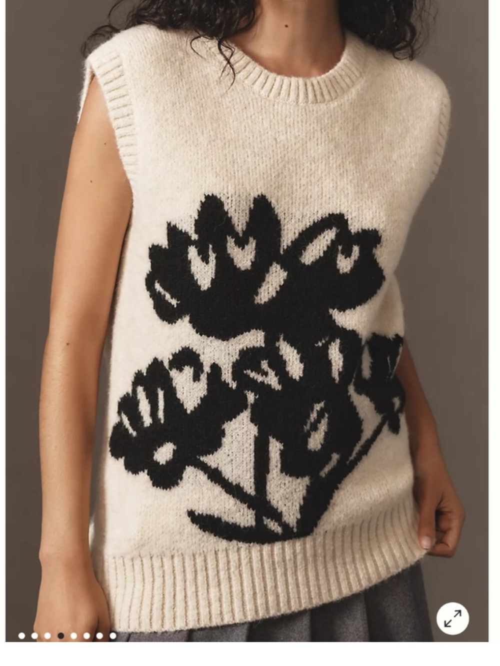 Maeve Anthropologie Cream Knit Floral Sleeveless Sweater Vest Sz XL - Picture 2 of 12